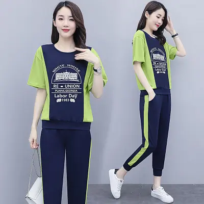 个性春夏装新款韩版短袖运动服时尚休闲两件套套装女洋气气质潮流