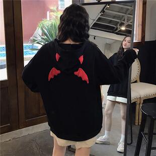 个性卫衣潮原宿风秋冬新款女韩版ins网红黑暗系宽松加绒连帽外套T