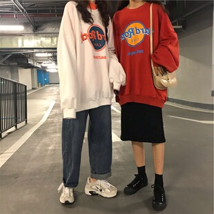 个性超火圆领卫衣女秋季新款薄款外套韩版潮原宿BF学生宽松上衣服