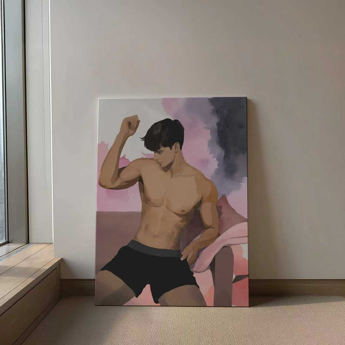 肌肉男居家装饰画挂画喷绘水墨卧室靠墙男体工作室有型艺术