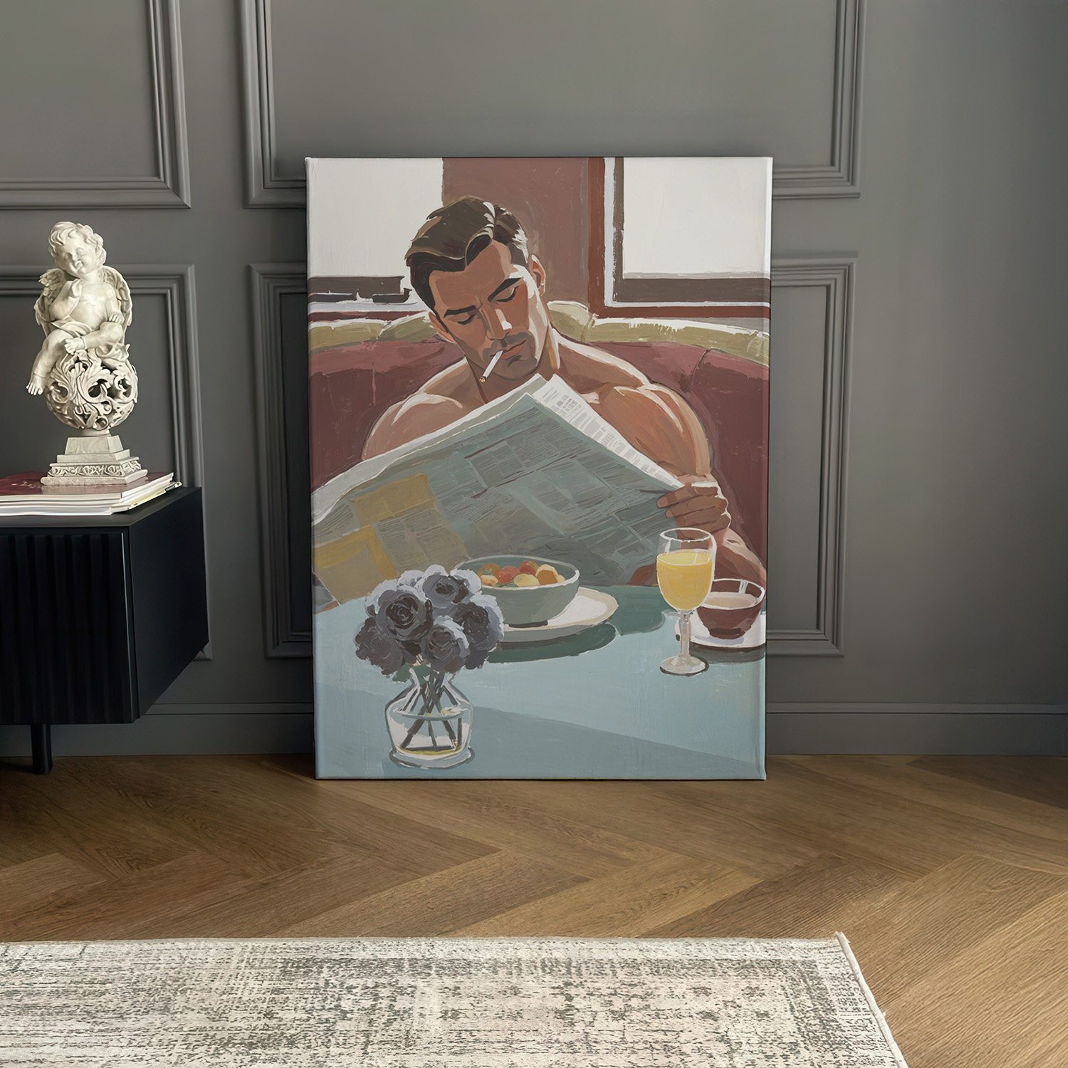 肌肉男早餐高清装饰画卧室挂画喷绘油画室内靠墙工作室男体艺术