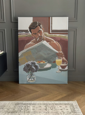 肌肉男早餐高清装饰画卧室挂画喷绘油画室内靠墙工作室男体艺术