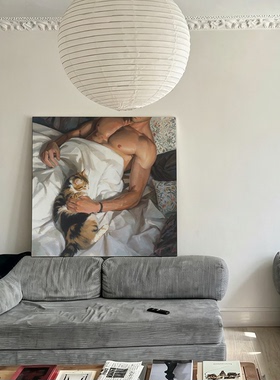 高清装饰画插画卧室挂画肌肉男猫咪画房间个性收藏挂墙床头艺术