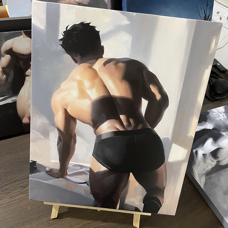 沐浴肌肉男入浴高清装饰画卧室挂画喷绘油画房间室内挂墙靠墙艺术图片