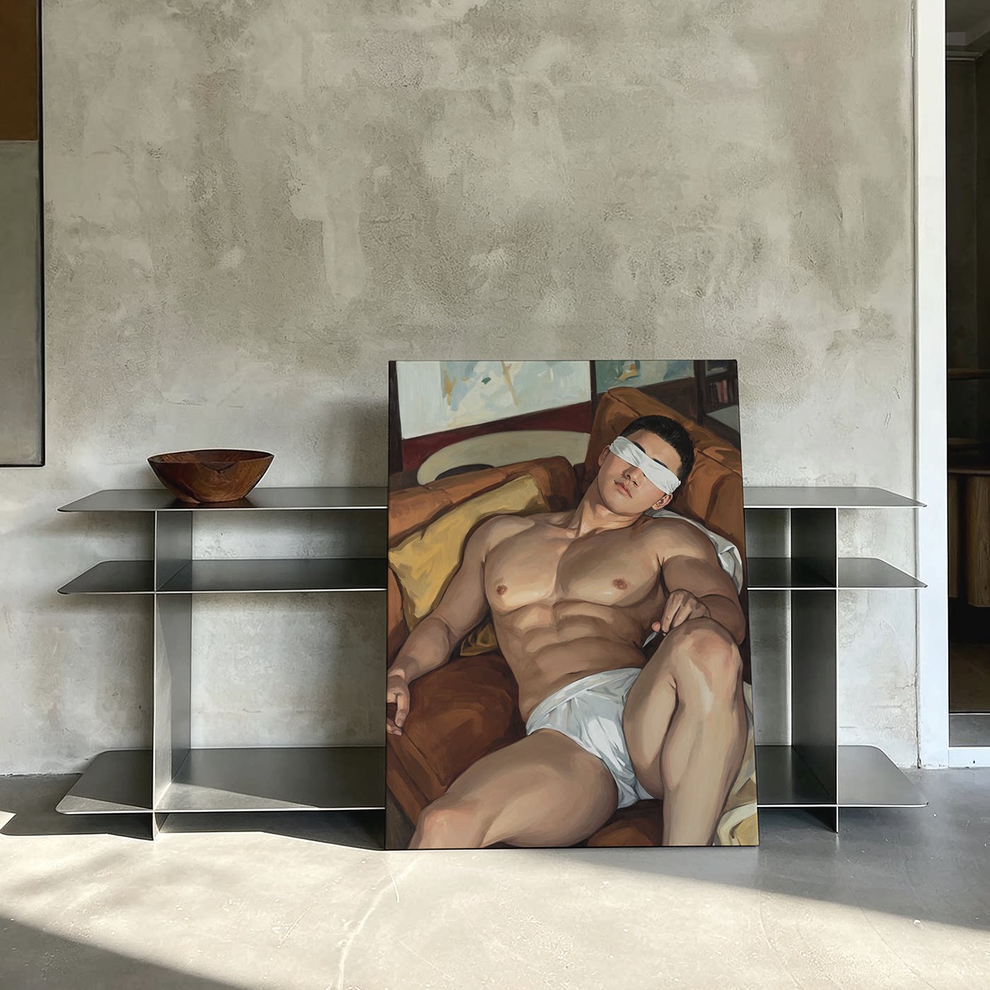 肌肉男装饰画休息卧室挂画喷绘油画室内靠墙工作室男体相框画框