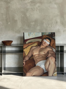 肌肉男装饰画休息卧室挂画喷绘油画室内靠墙工作室男体相框画框