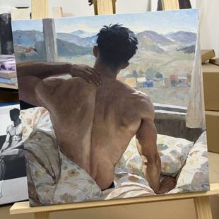 男体背影像艺术油画窗景肌肉男宽肩特写装饰画公寓布置人体艺术