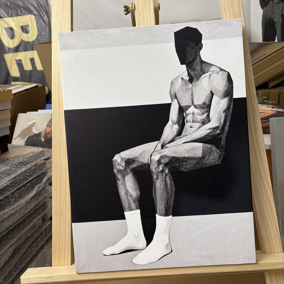 肌肉男白袜立体派油画装饰画挂画喷绘卧室靠墙男体工作室艺术画框