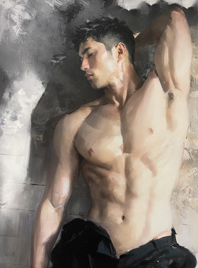 废墟肌肉男装饰画相框画框卧室挂画喷绘油画房间室内挂墙靠墙艺术