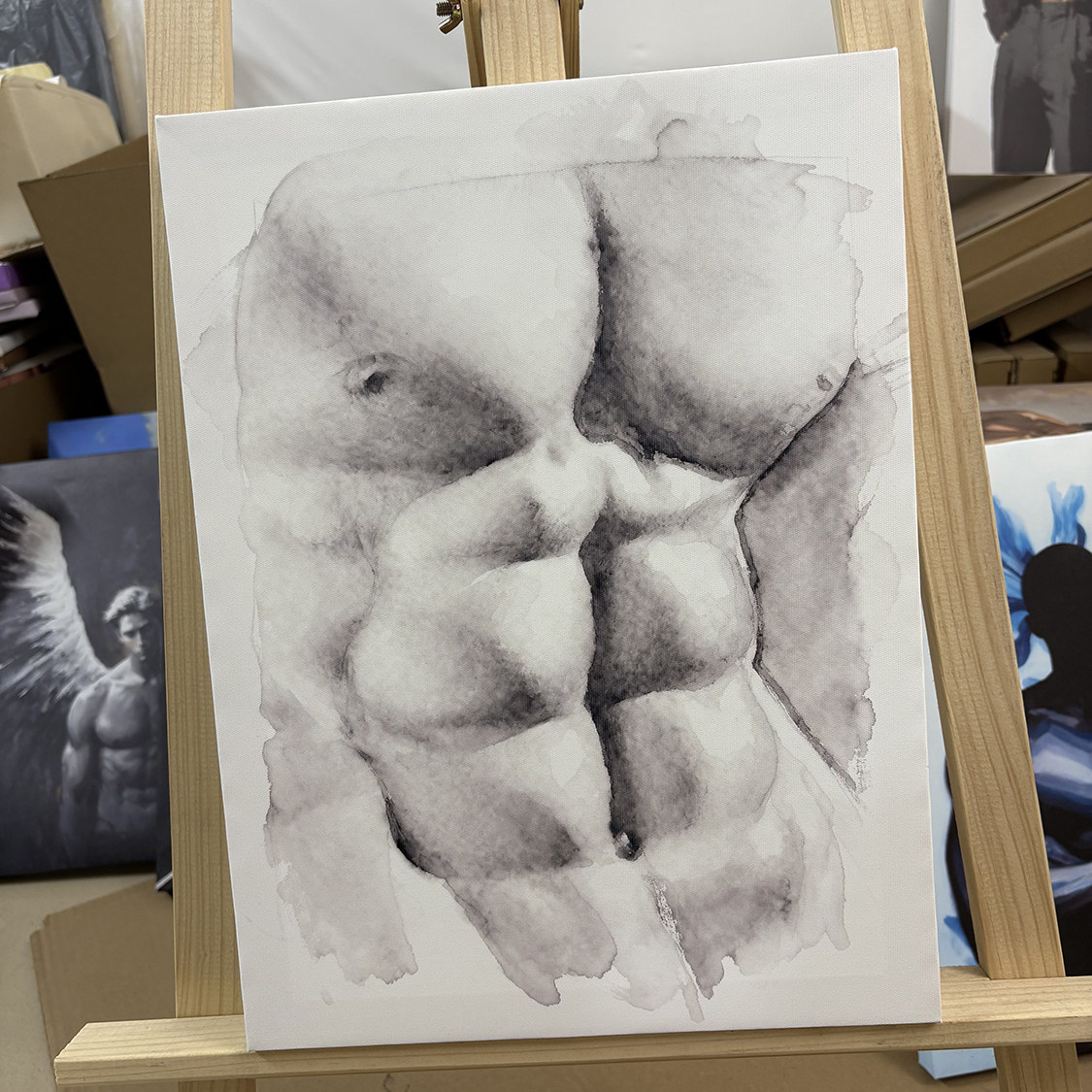 肌肉男腹肌水彩装饰画挂画喷绘画卧室男体工作室艺术画框电表箱