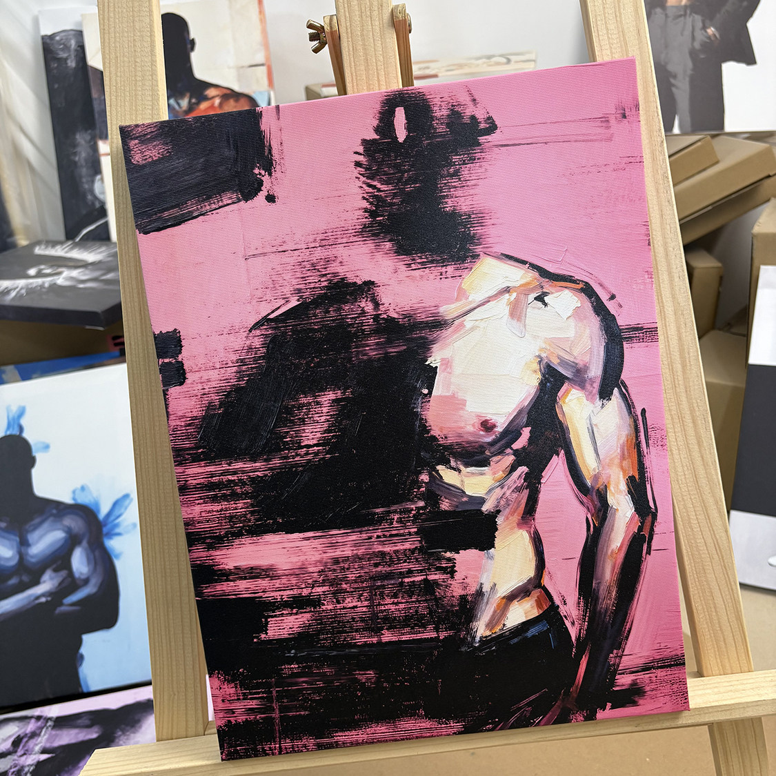 肌肉男粉抽象装饰画挂画高清微喷油画卧室靠墙男体画框艺术