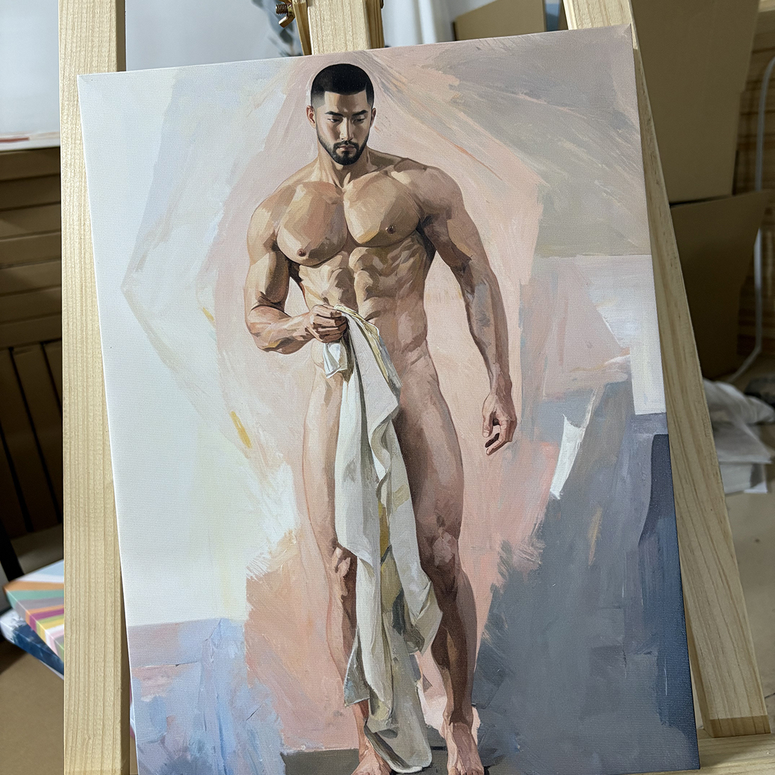 肌肉男沐浴洗澡装饰画卧室挂画喷绘油画靠墙工作室男体有型艺术