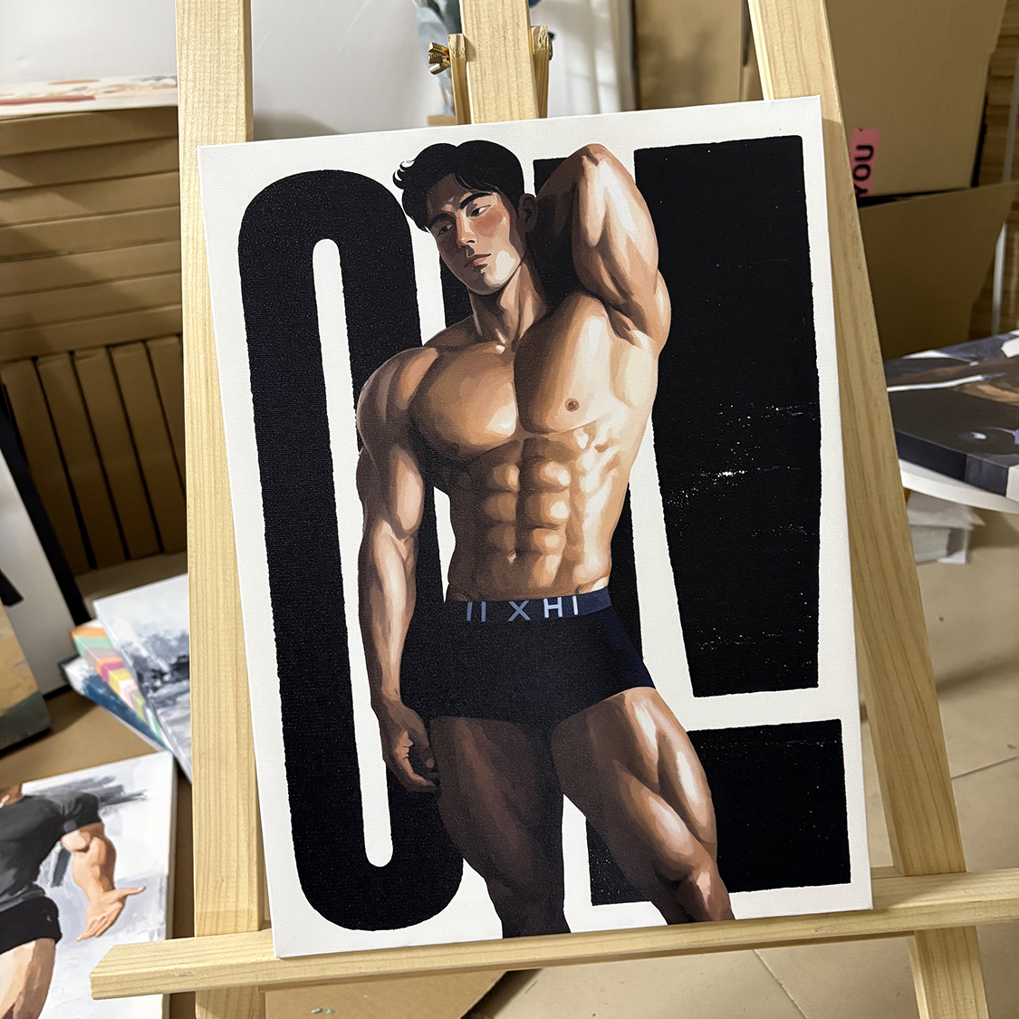 黑皮肌肉男健身装饰画挂画喷绘油画房间靠墙工作室男体有型艺术