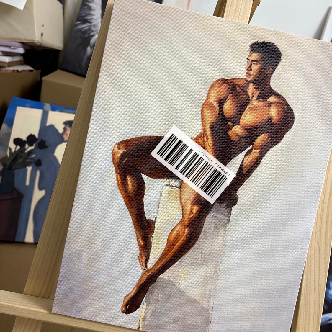 肌肉男雕塑装饰画古铜挂画喷绘油画卧室男体工作室艺术画框电表箱