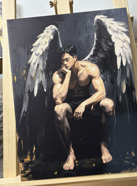 肌肉男暗黑天使装饰画挂画喷绘油画卧室靠墙男体工作室有型艺术