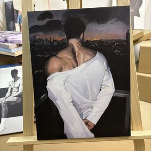 艺术男体油画背影像宽肩壮汉肌肉男胸肌特写装饰画布置人体艺术