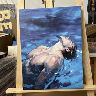 肌肉男仰泳装饰画挂画喷绘油画卧室男体工作室艺术玄关男体画框