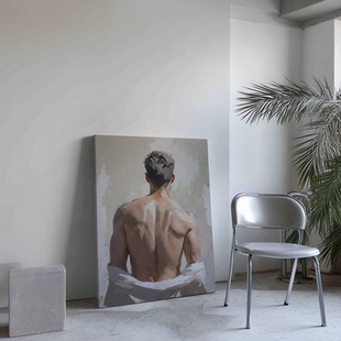 白衣肌肉男高清装饰画卧室挂画喷绘油画室内靠墙工作室男体艺术