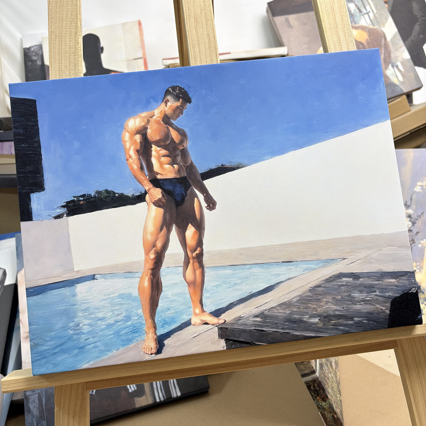 池岸影肌肉男士油画装饰画现代户外阳光人体艺术挂画公寓背景墙画