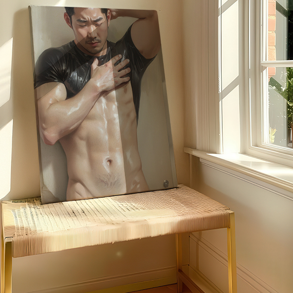 淋水男肌肉高清装饰画卧室挂画喷绘油画房间室内挂墙靠墙型男图片