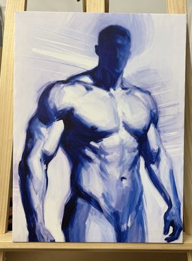 蓝色大只肌肉男装饰画挂画喷绘油画卧室男体工作室艺术玄关画框