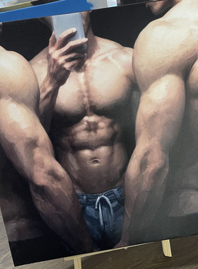 三人行肌肉高清装饰画卧室挂画喷绘油画房间室内挂墙靠墙型男