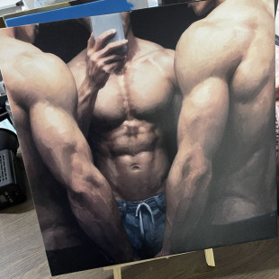 三人行肌肉高清装 饰画卧室挂画喷绘油画房间室内挂墙靠墙型男