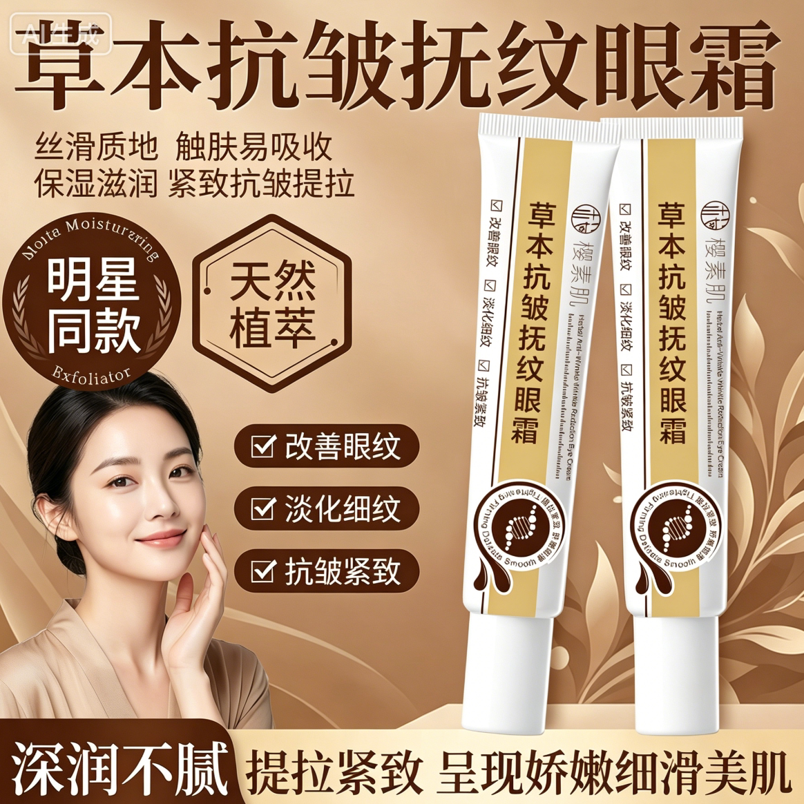 【明星同款 拍一发二】人参草本抗皱眼霜改善眼纹抚平皱纹男女F