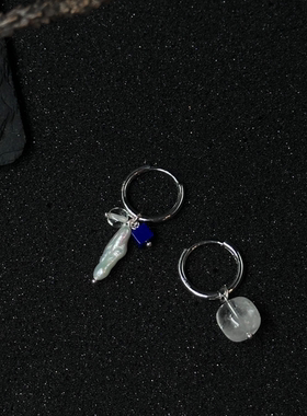 WINNME·星星的眼泪·珍珠耳环女设计吊坠耳饰多宝白水晶青金石