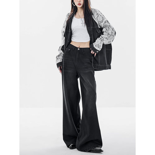 【Coco喜欢】ABWEAR 25年夏季薄款显瘦阔腿牛仔裤宽松拖地直筒裤