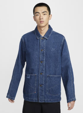 NIKE/耐克男牛仔夹克秋新款宽松棉排扣翻领叠搭外套HQ1469-441