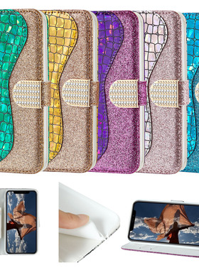 适用苹果iphone 678/Plus/X/XR/11/12/13Promax/14 Promax/14皮套闪粉防摔款全包