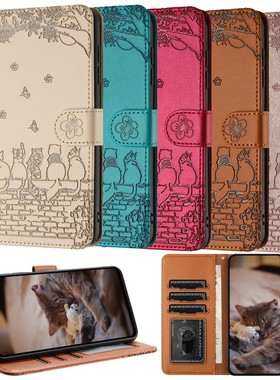 适用三星 Galaxy A17/A15/A37/A57/A36/A55/A16/A35/A52/S24 FE/S21 FE/S26/S25 围墙猫压花 翻盖式皮套 保护