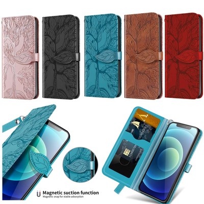 适用三星 Galaxy A15/A52/S25/A56/A34/A54/A14/A35/A55/S23 FE/S24 Ultra 生命树压花翻盖式手机皮套 保护壳