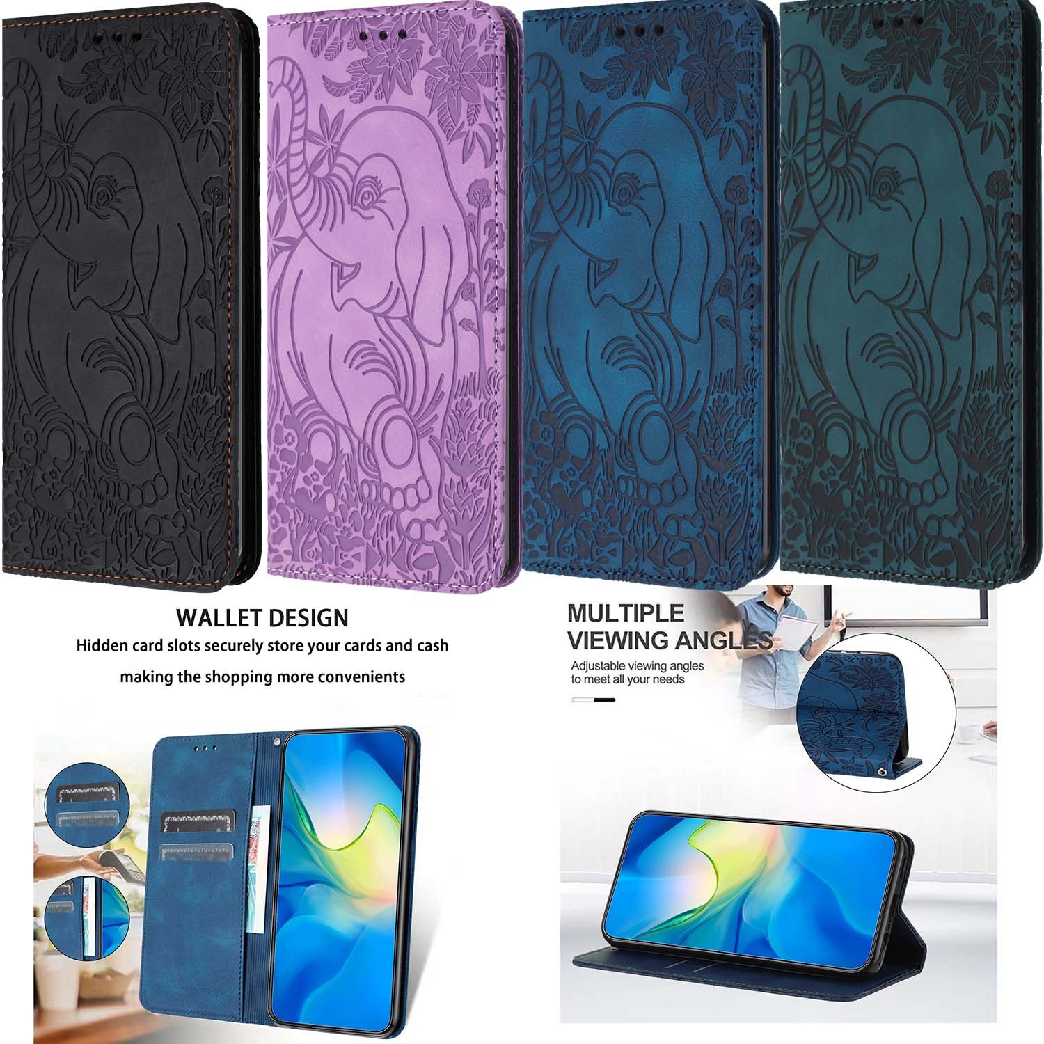 适用红米 Redmi POCO X5 Pro/Note12 S/Note11S/9C/13C/12C/Note 13 Pro 复古大象压花 磁吸 皮套 手机保护套