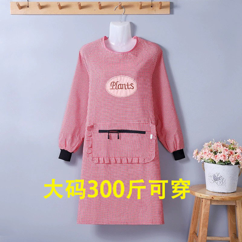 棉布围裙家用加肥大码长袖女防油