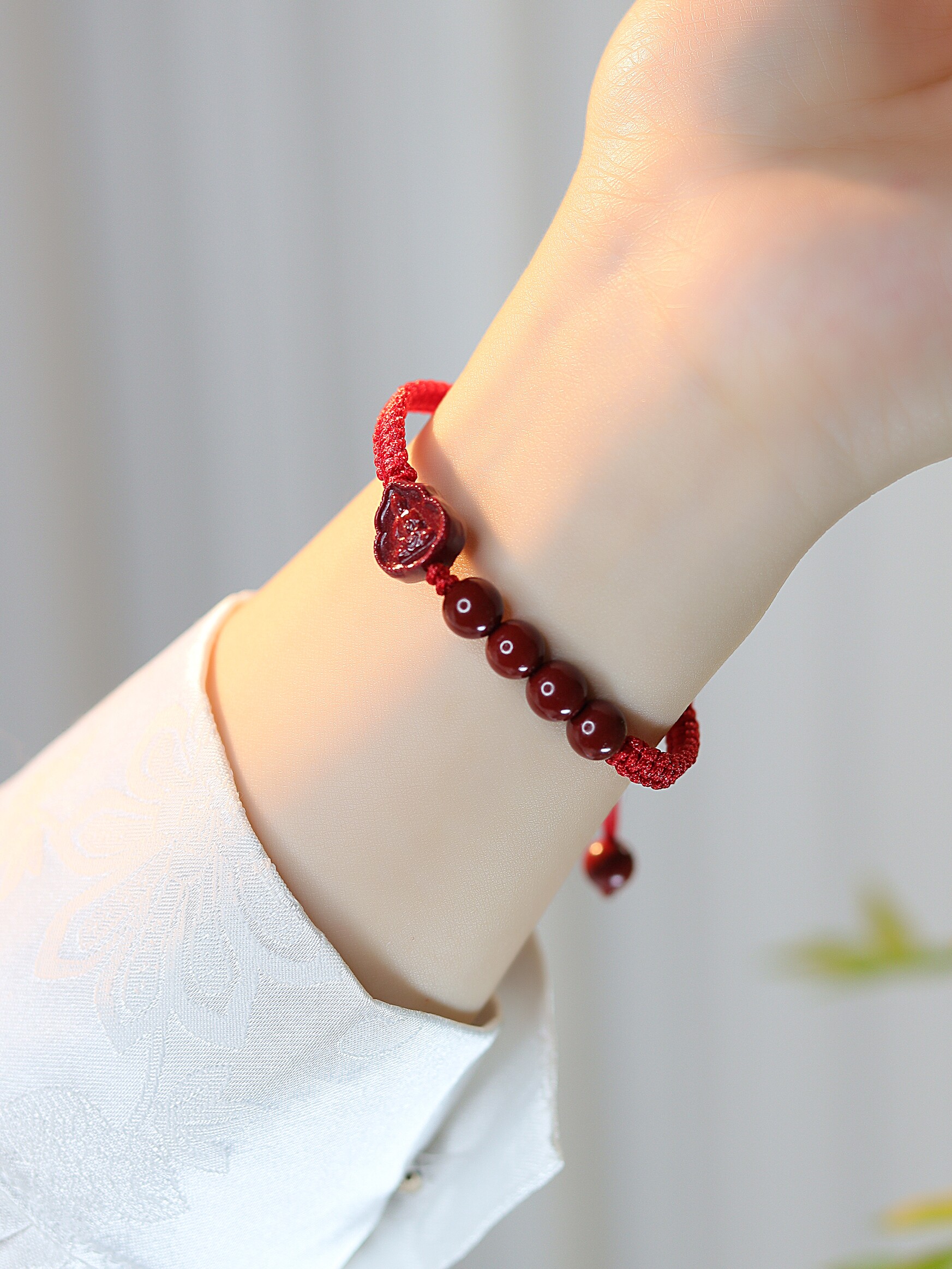 朱砂女手链观音弥勒佛男手绳情侣本命年手串手工编织红绳平安