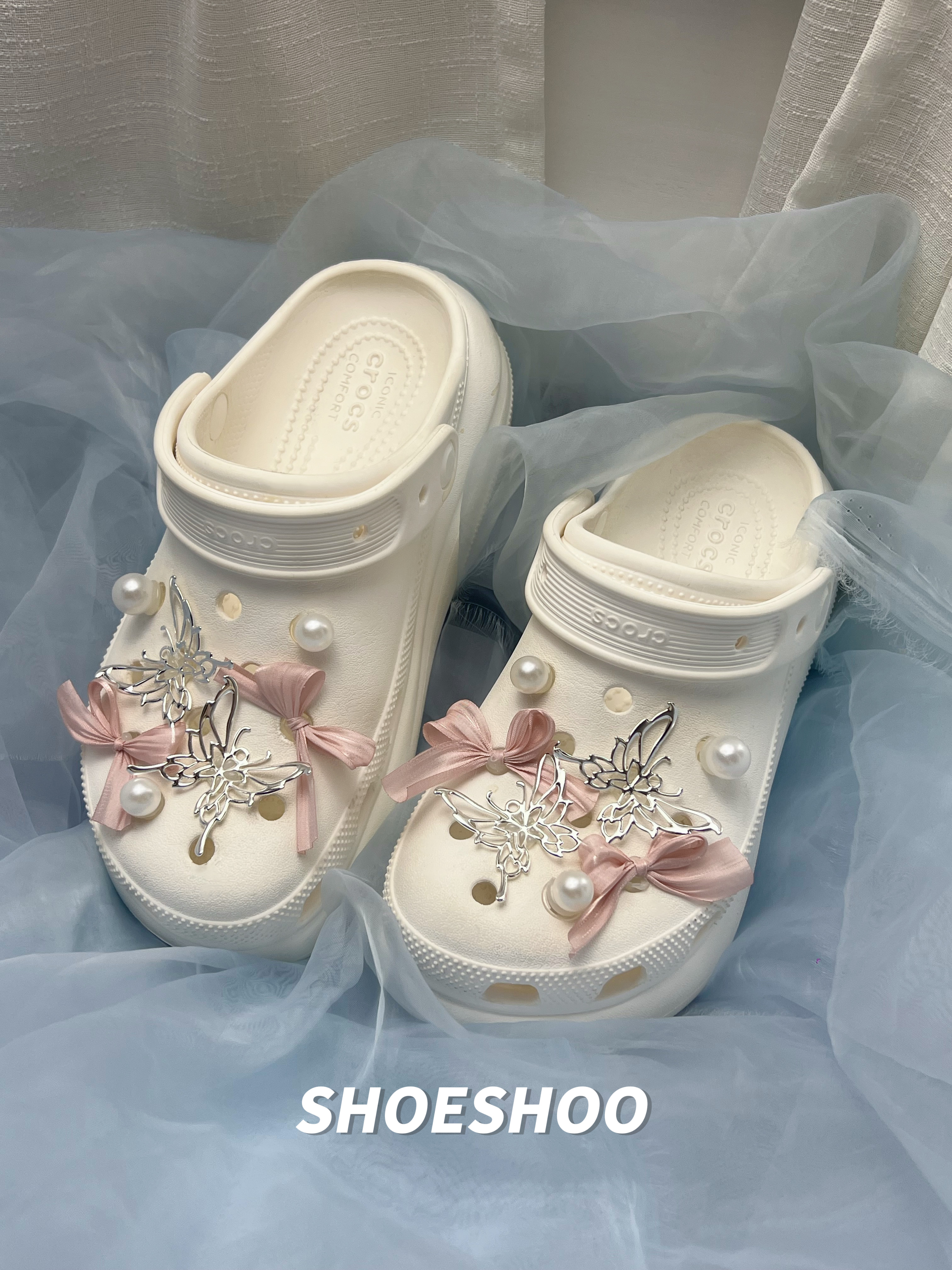 芭蕾少女| 粉丝带蝴蝶结洞洞鞋鞋花甜美可爱鞋子装饰配件