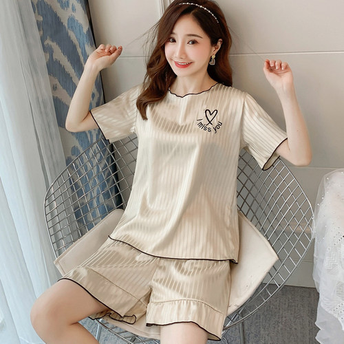 夏季冰丝短袖两件套宽松家居服