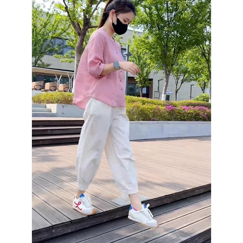 时尚气质套装女士夏季新款宽松纯色衬衫休闲九分裤两件套装