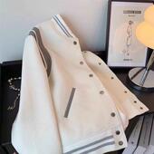 小香风白色棒球服外套女2024春秋新款 美式 学院风休闲宽松夹克上衣