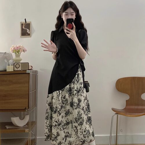 水墨画新中式拼接高级感连衣裙