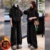 时尚 加绒加厚休闲运动套装 女秋冬2026新款 洋气欧货连帽卫衣两件套