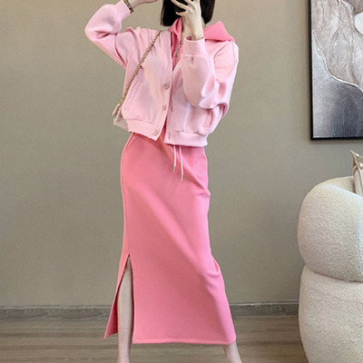早春穿搭套装2025新款粉色显瘦