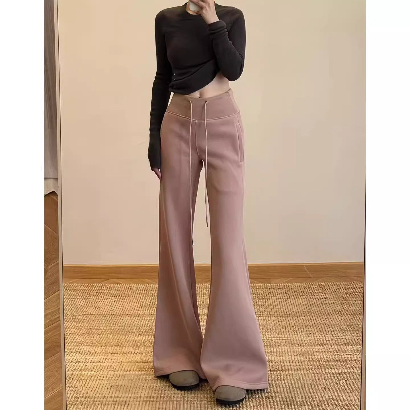 粉色微喇运动裤女秋冬2026新款高腰显瘦垂感小个子加绒修身瑜伽裤,女装/女士精品,休闲裤,淘宝优惠券,粉丝福利购,淘宝优惠卷