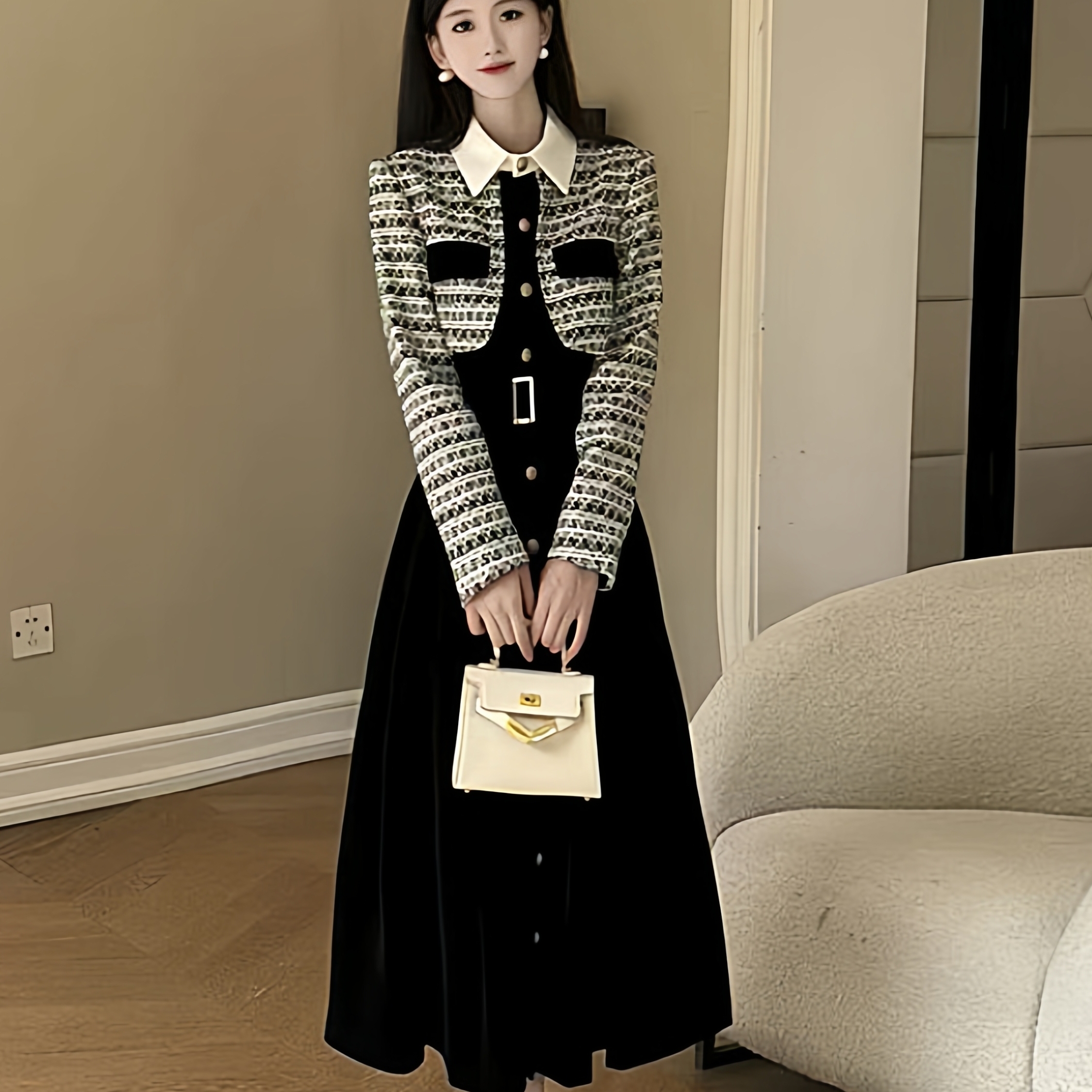 2026年新款法式小香风长袖连衣裙