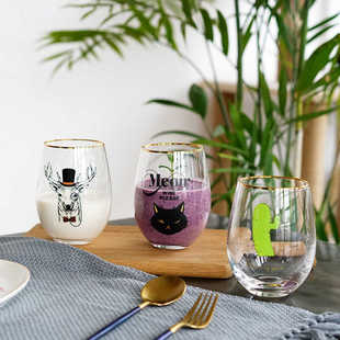 清仓 北欧风创意仙人掌印花耐热玻璃杯大肚杯高硼硅玻璃酒杯茶杯