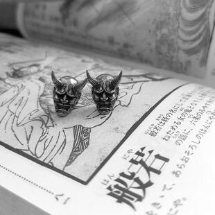 日式鬼怪面具耳钉耳环 百鬼夜行赤面般若骷髅耳环男女朋克耳饰
