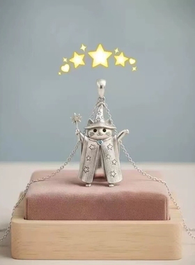 可爱猫咪巫师猫魔法帽设计吊坠项链小众独特高级感个性精致锁骨链