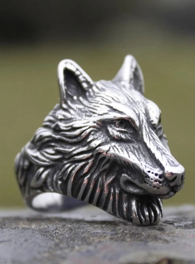 凶猛野兽霸气狼头戒指时尚配饰